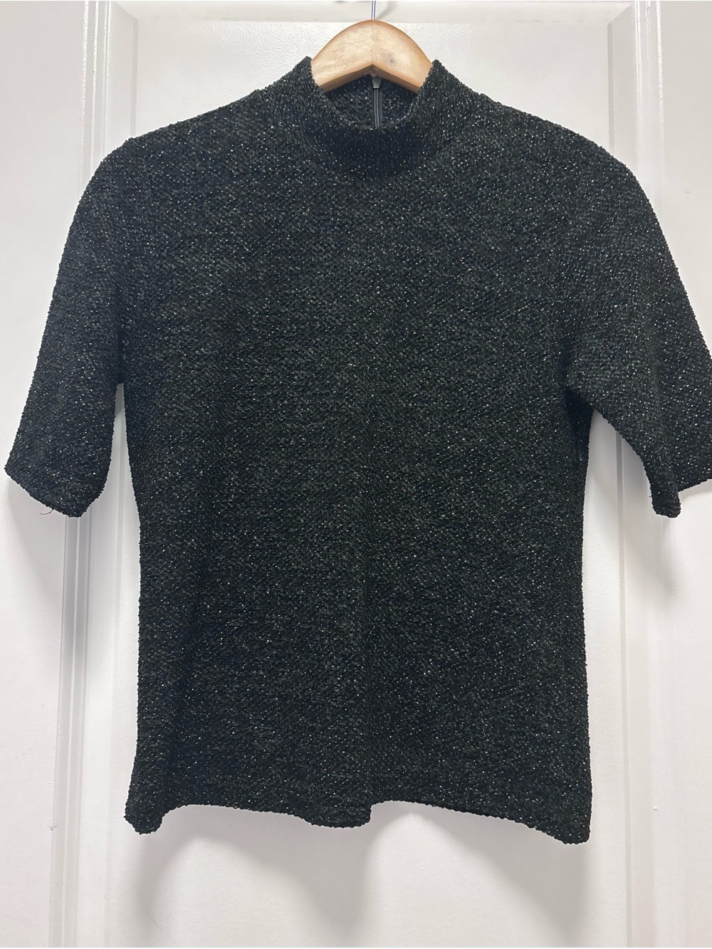 Zara Black Short-Sleeve Turtleneck with Metallic Sheen